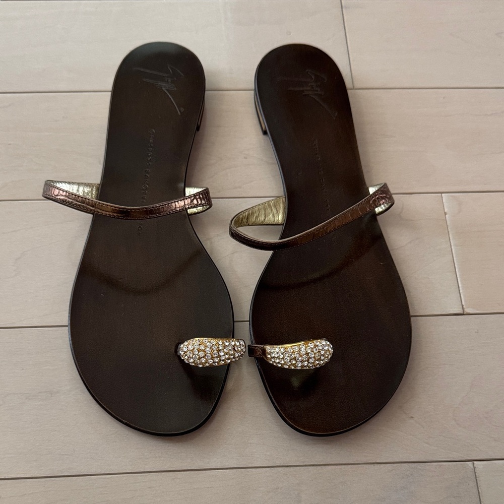 Giuseppe Zanotti Brown and Gold Sandals NEW